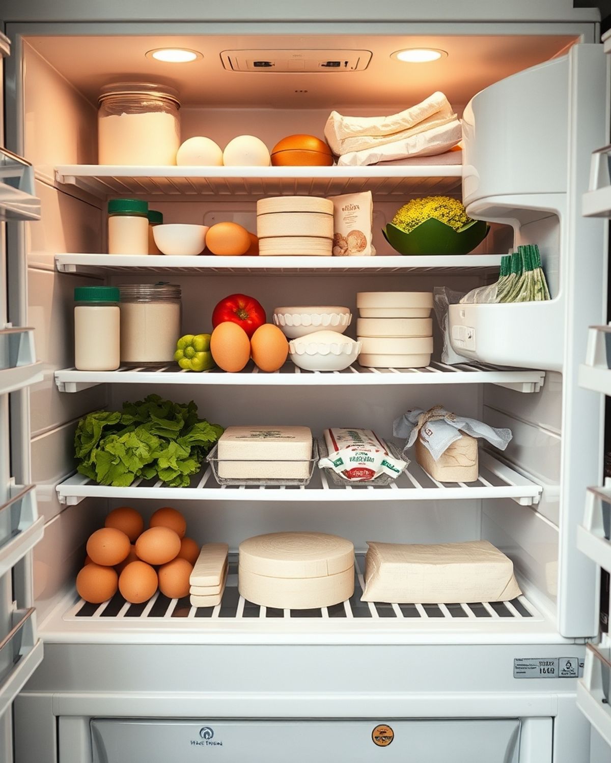 Produits frais rangés dans un réfrigérateur domestique à +4 °C